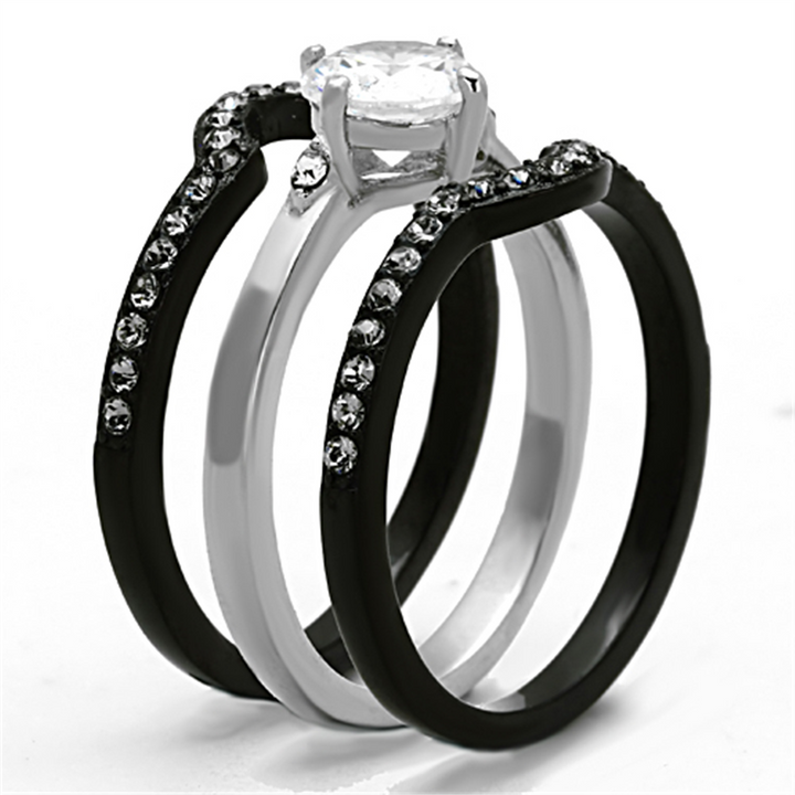 1.90 Ct Round Cut Cz Black Stainless Steel Wedding Ring Set Womens Size 5-10 Image 4