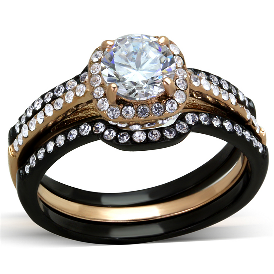 1.75 Ct Halo Round Cut Cz Black Stainless Steel Wedding Ring Set Womens Sz 5-10 Image 1