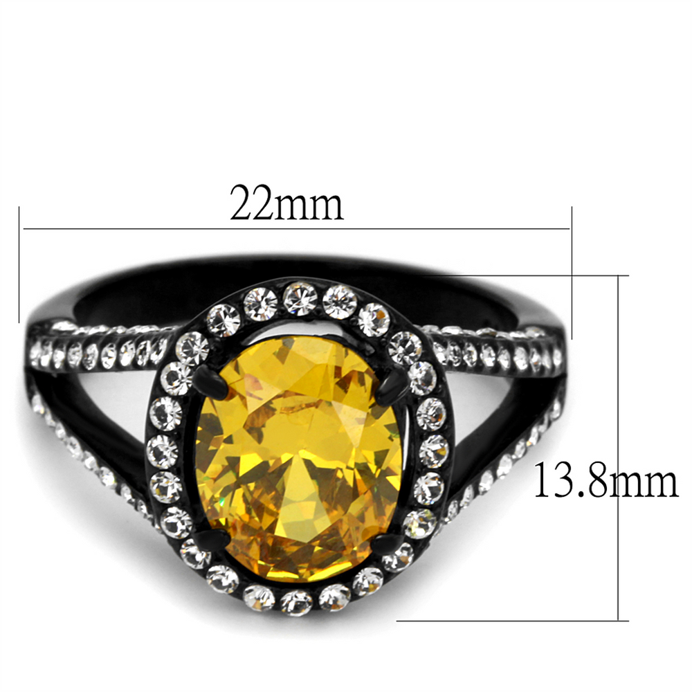 3.26 Ct Oval Topaz Halo Cz Black Stainless Steel Engagement Ring Womens Sz 5-10 Image 2