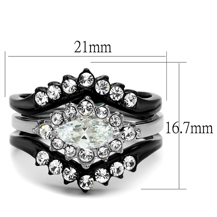 1.95Ct Marquise Cut Zirconia Black Stainless Steel Wedding Ring Set Womens 5-10 Image 3