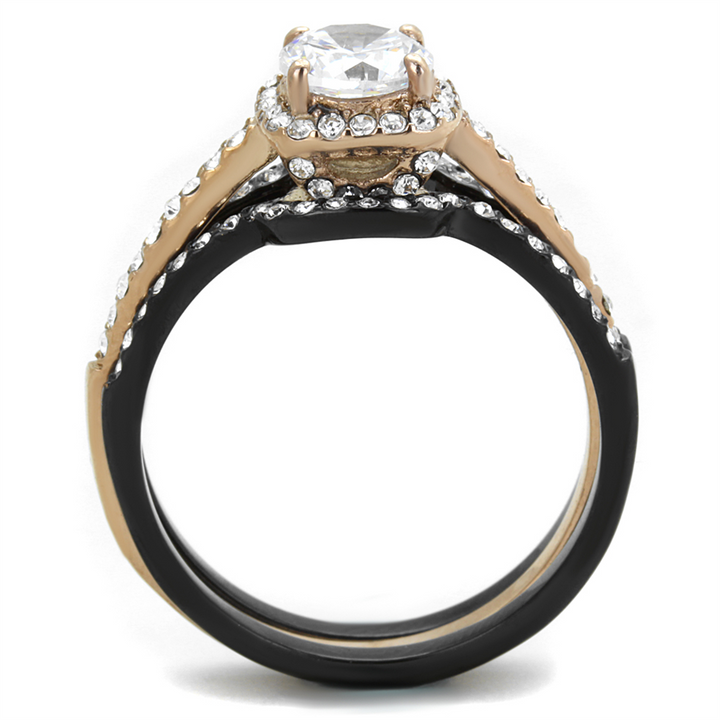 1.75 Ct Halo Round Cut Cz Black Stainless Steel Wedding Ring Set Womens Sz 5-10 Image 3