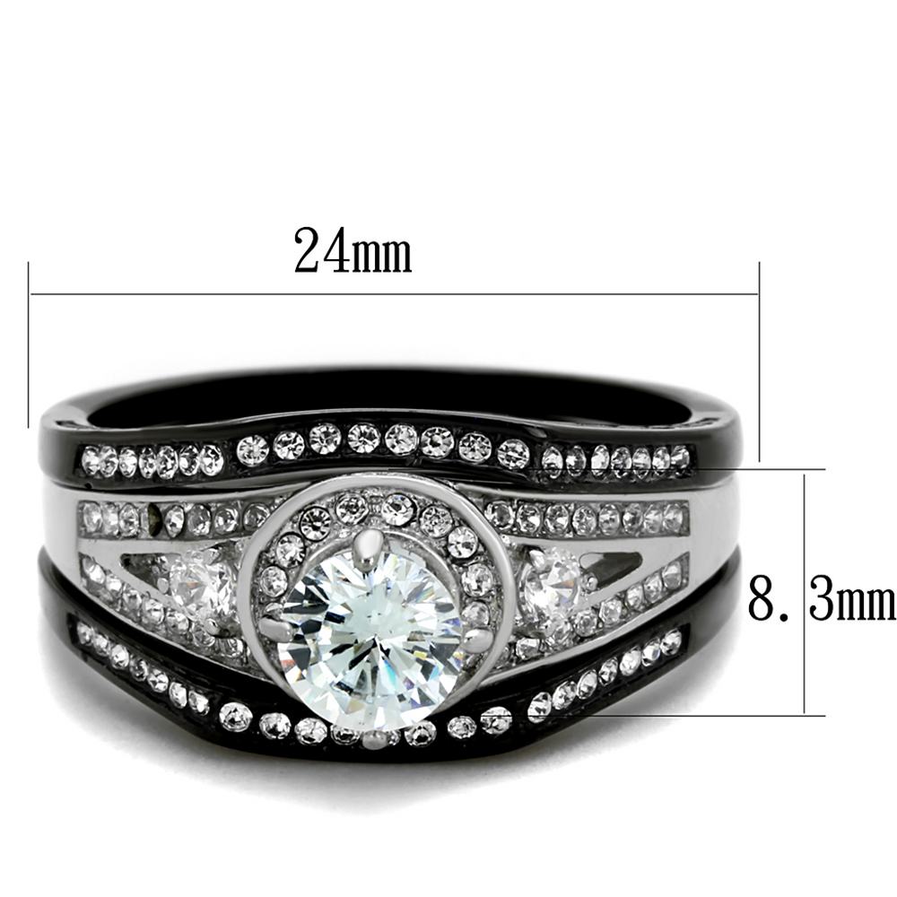 2.15 Ct Halo Round Cubic Zirconia Black Stainless Steel Wedding Ring Set Womens Size 5-10 Image 2