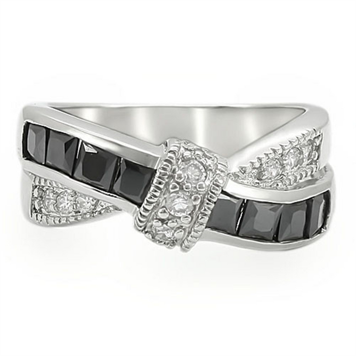 1.75 Ct Jet Black and Clear Cubic Zirconia Stainless Steel Fashion Ring Womens Size 5-10 Image 2