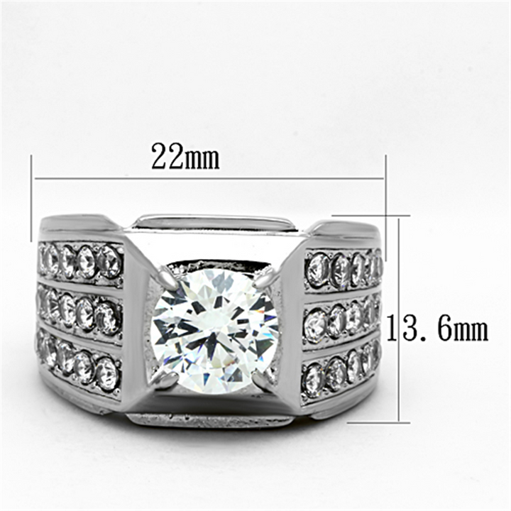 Mens 2.94 Ct Round Cut Simulated Diamond Silver Stainless Steel Ring Sizes 8-13 Image 2