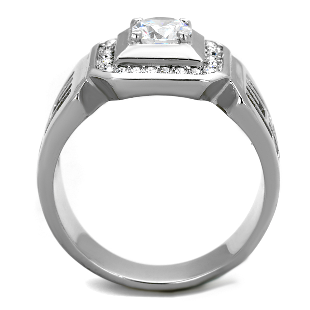 Mens 1.10 Ct Round Cut Simulated Diamond Silver Stainless Steel Ring Size 8-13 Image 3