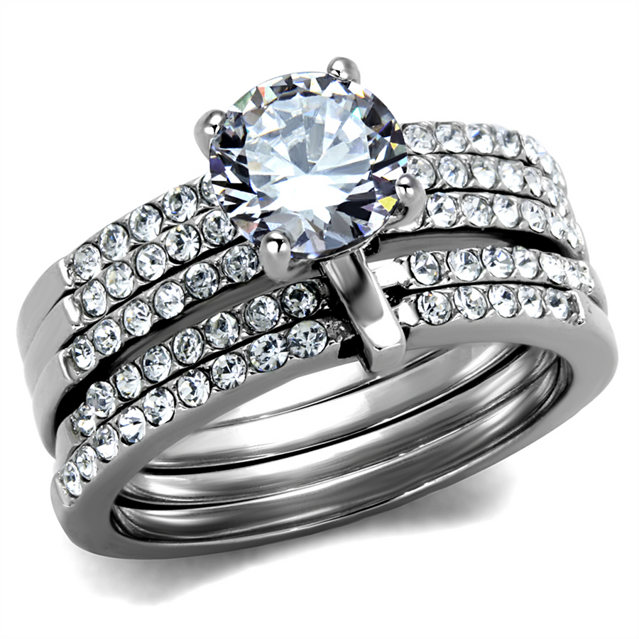 1.98Ct Round Cut Cz Stainless Steel Engagement and 5 Band Wedding Ring Set Sz 5-10 Image 1
