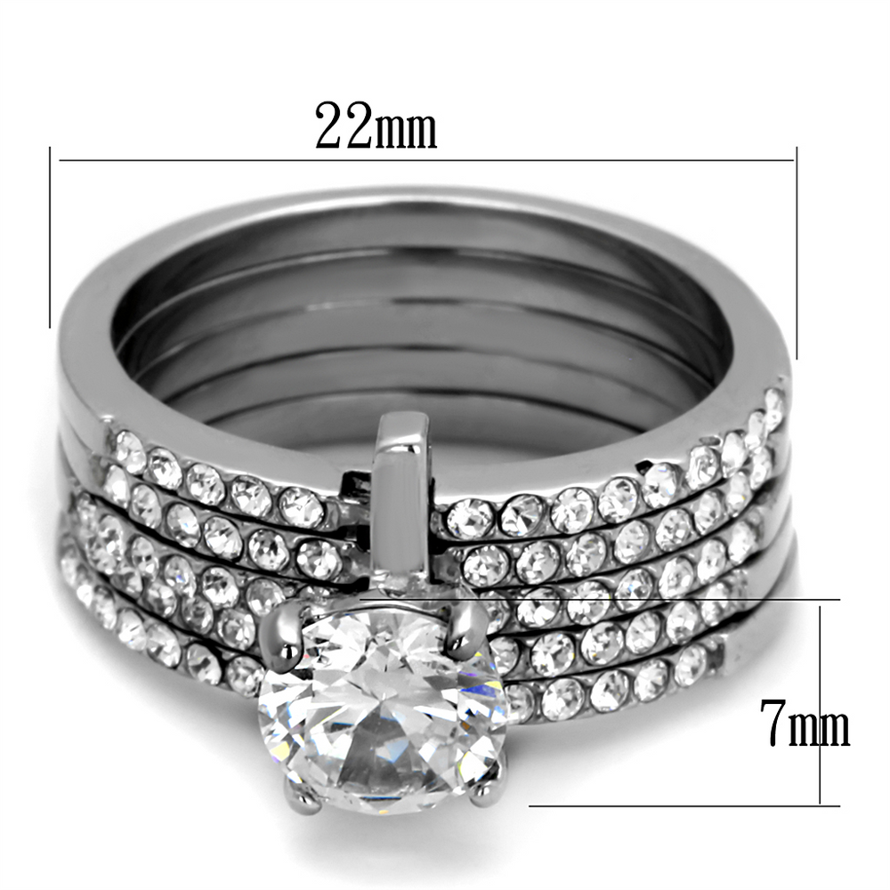 1.98Ct Round Cut Cz Stainless Steel Engagement and 5 Band Wedding Ring Set Sz 5-10 Image 2