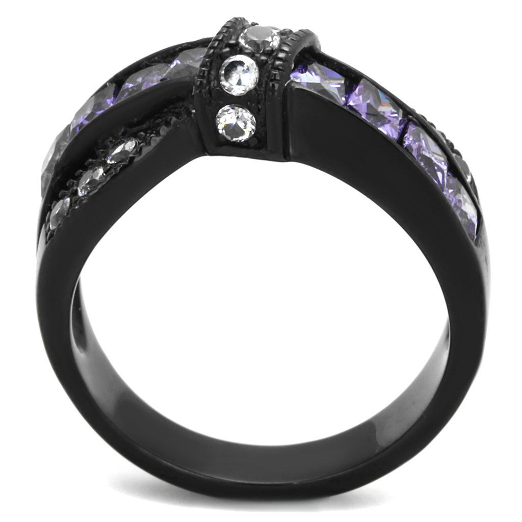 1.75 Ct Amethyst and Clear Zirconia Black Stainless Steel Fashion Ring Size 5-10 Image 3
