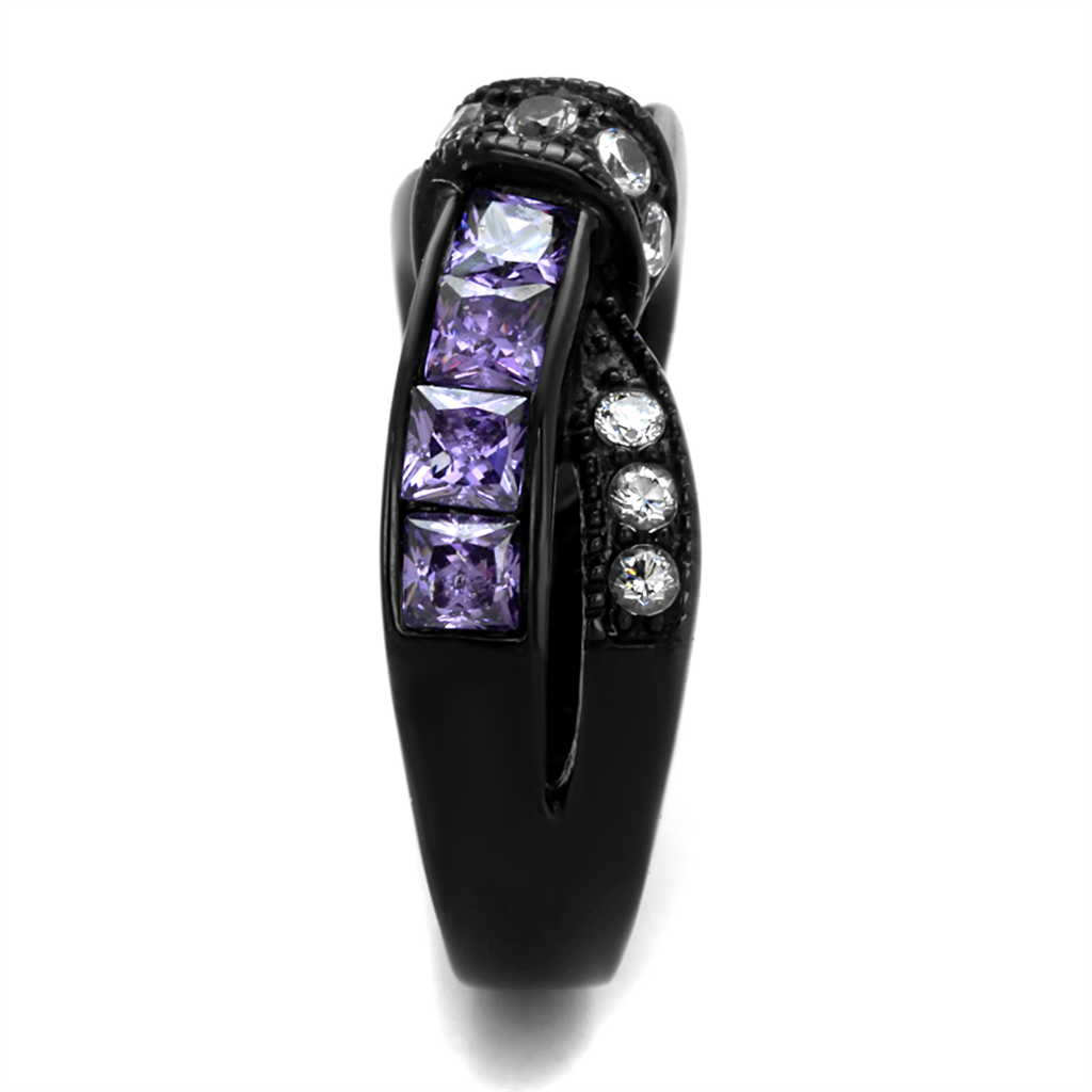 1.75 Ct Amethyst and Clear Zirconia Black Stainless Steel Fashion Ring Size 5-10 Image 4