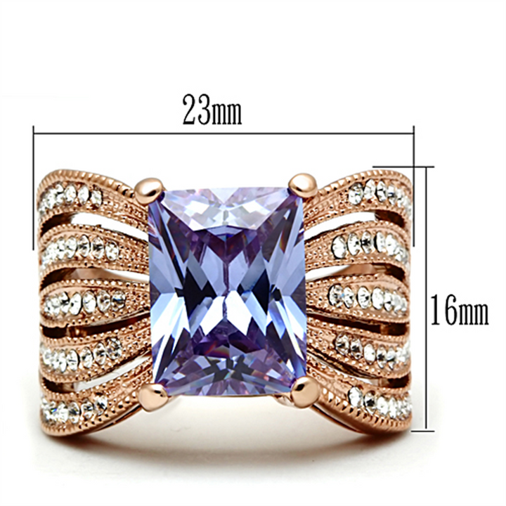 Womens Light Amethyst Emerald Cut Cz Stainless Steel Rose Gold Plated Ring 5-1 0 Image 2