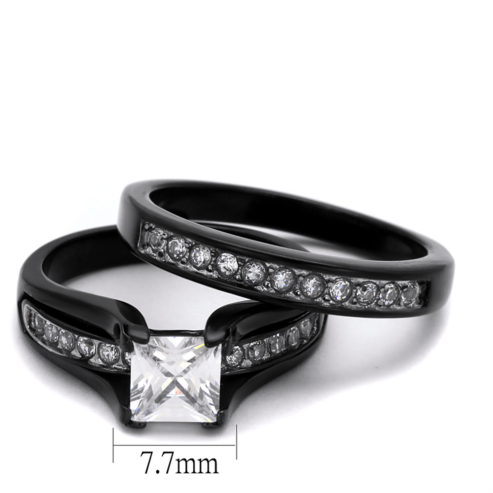 2.10 Ct Princess Cut Zirconia Black Stainless Steel Wedding Ring Set Womens Size 5-10 Image 2