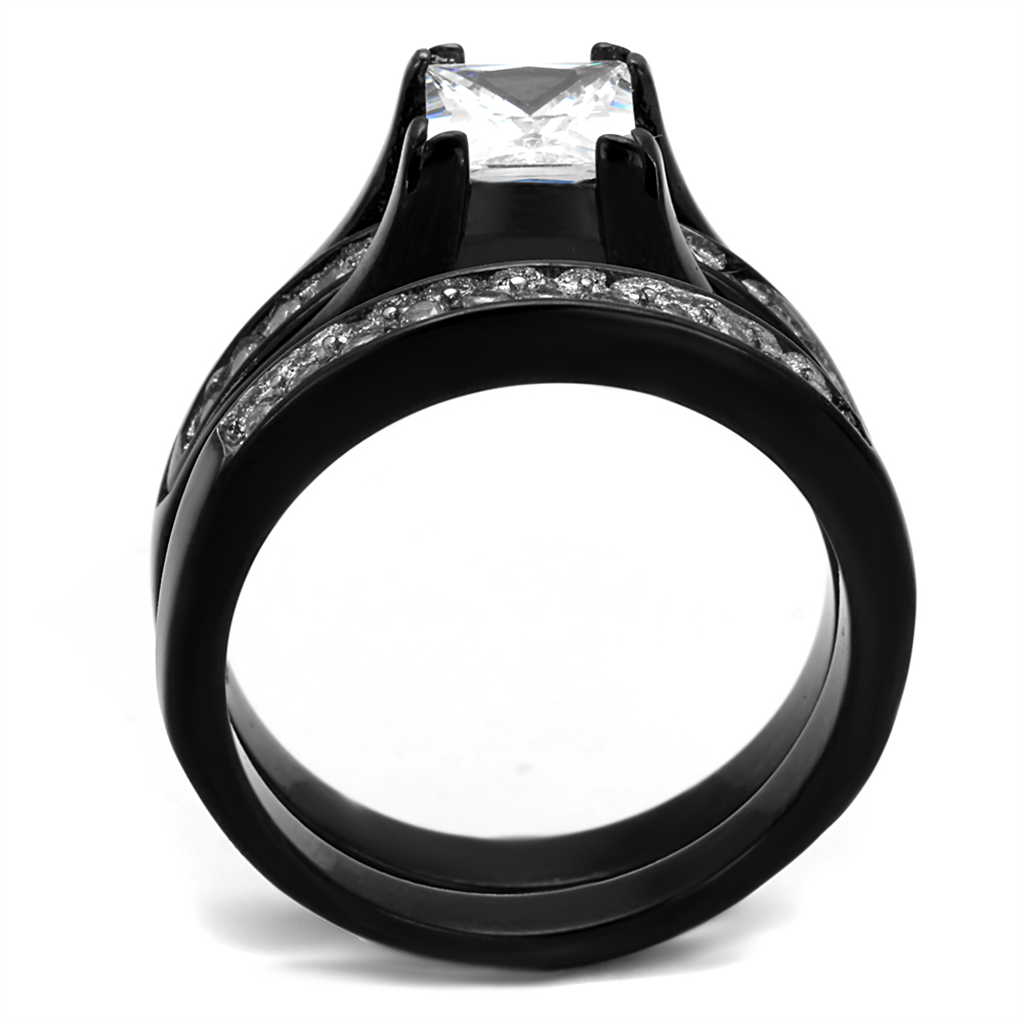 2.10 Ct Princess Cut Zirconia Black Stainless Steel Wedding Ring Set Womens Size 5-10 Image 3