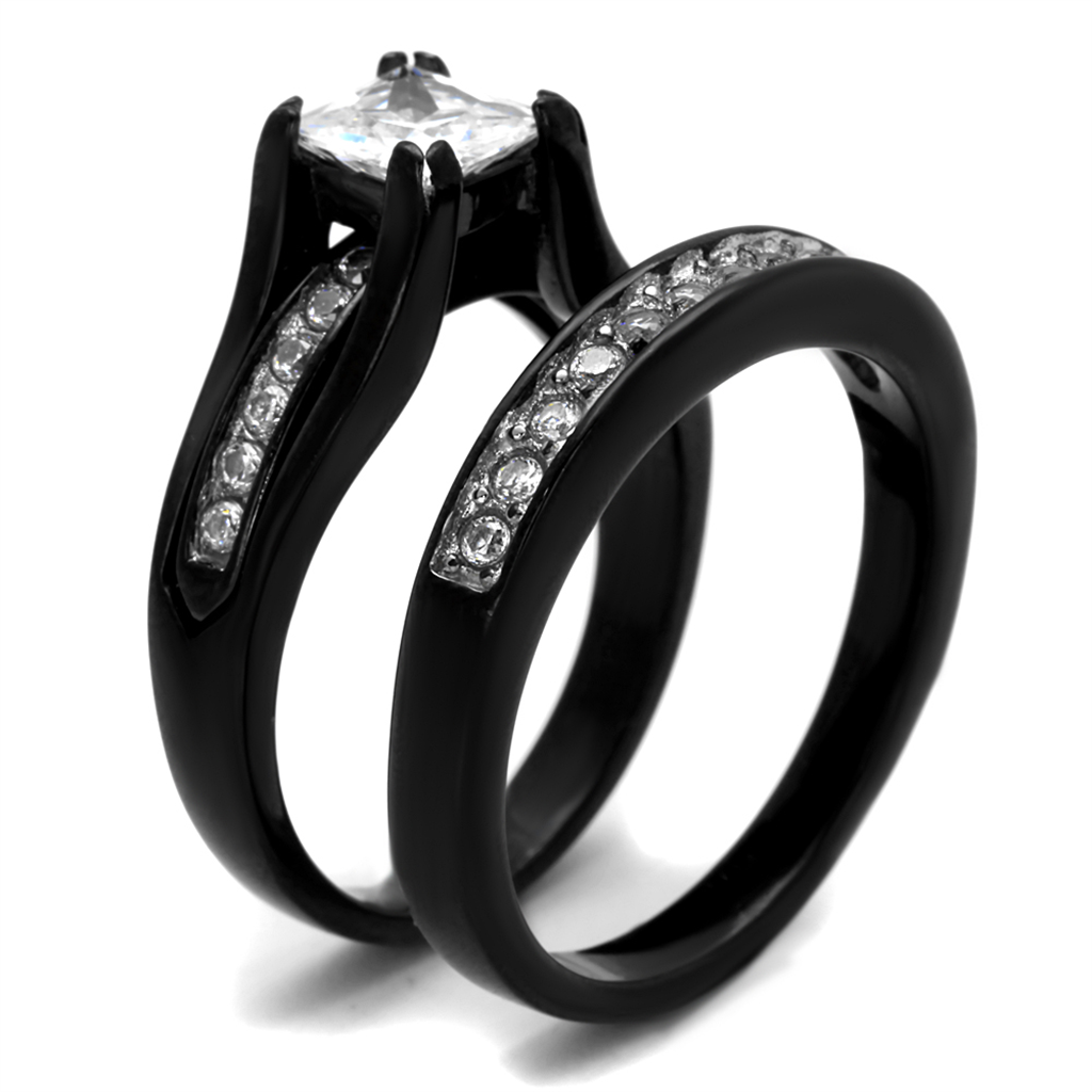 2.10 Ct Princess Cut Zirconia Black Stainless Steel Wedding Ring Set Womens Size 5-10 Image 4