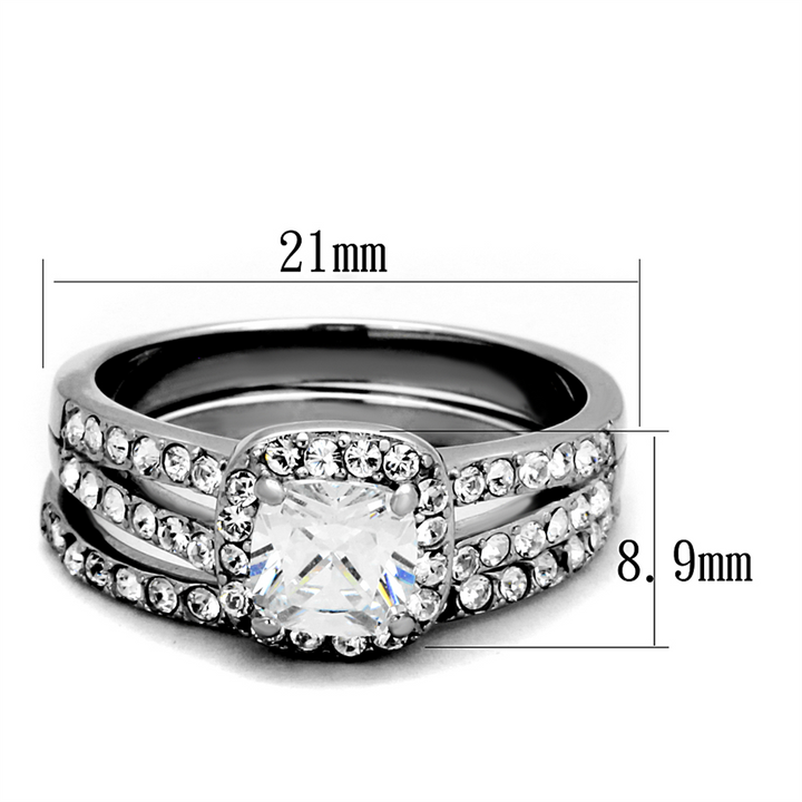 1.8 Ct Halo Princess Cut Cz Stainless Steel Wedding Ring Set Womens Size 5-10 Image 2
