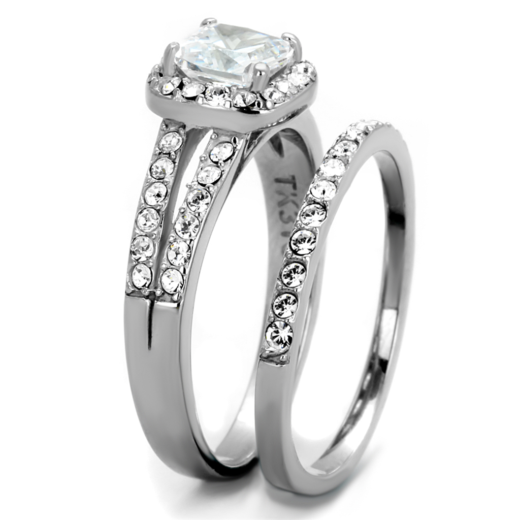 1.8 Ct Halo Princess Cut Cz Stainless Steel Wedding Ring Set Womens Size 5-10 Image 4