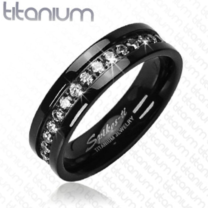 His and Her 3Pc Black Stainless Steel and Titanium Wedding Engagement Ring Band Set Image 3