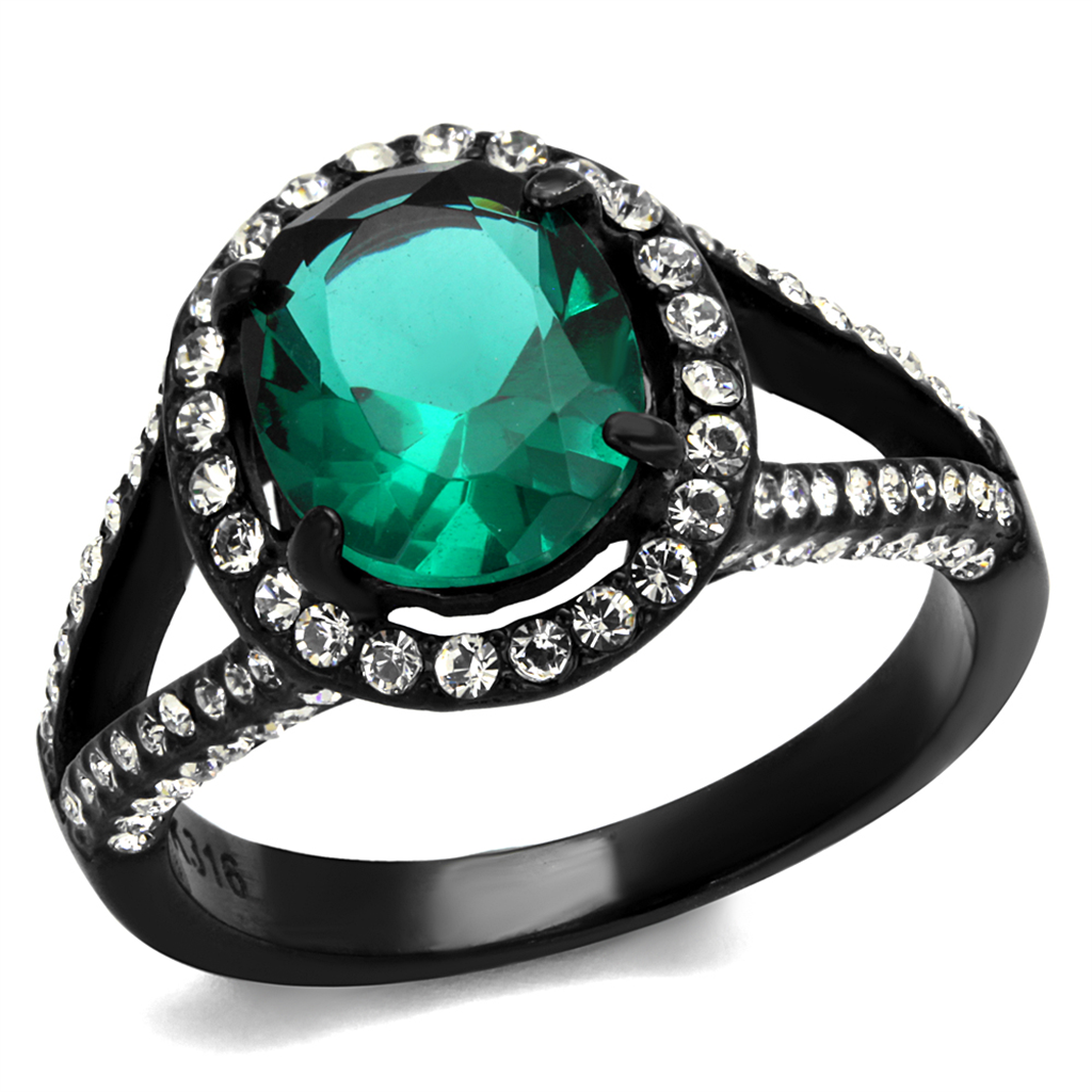 3.26Ct Blue Zircon Halo Cz Black Stainless Steel Engagement Ring Womens Sz 5-10 Image 1