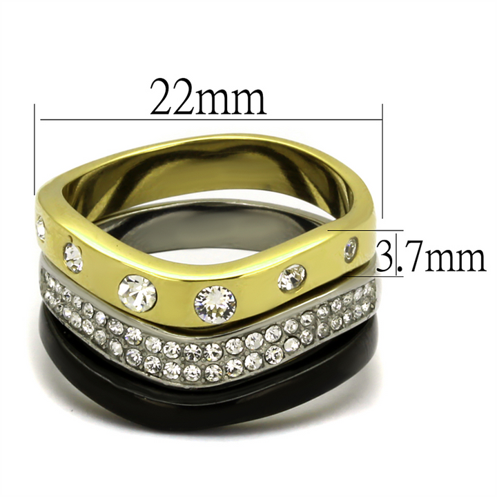 Silver Black and Gold Ion Plated Stainless Steel Crystal Fashion Ring Womens 5-10 Image 2