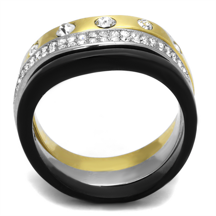 Silver Black and Gold Ion Plated Stainless Steel Crystal Fashion Ring Womens 5-10 Image 3