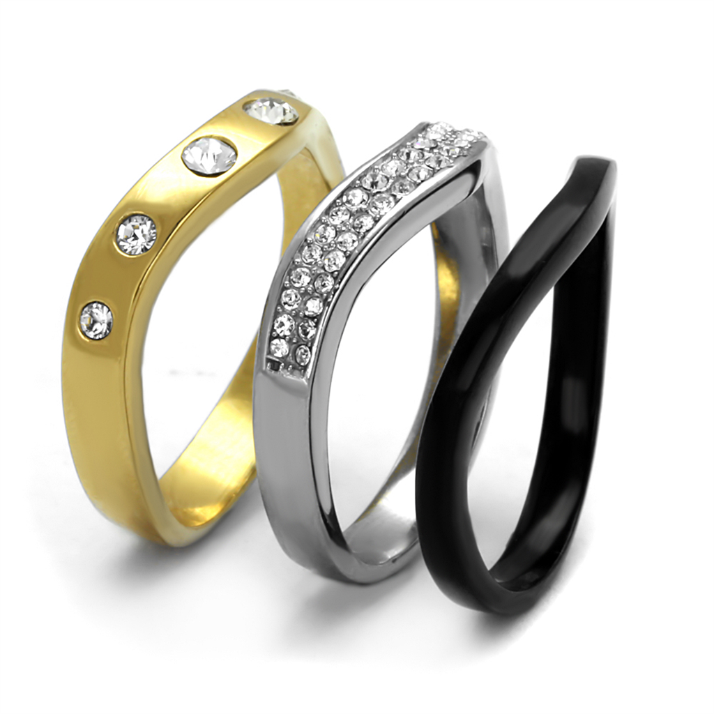 Silver Black and Gold Ion Plated Stainless Steel Crystal Fashion Ring Womens 5-10 Image 4