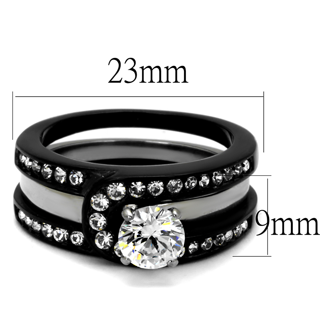 Womens Silver and Black Stainless Steel AAA Cz Wedding Ring Band Set Size 5-10 Image 2