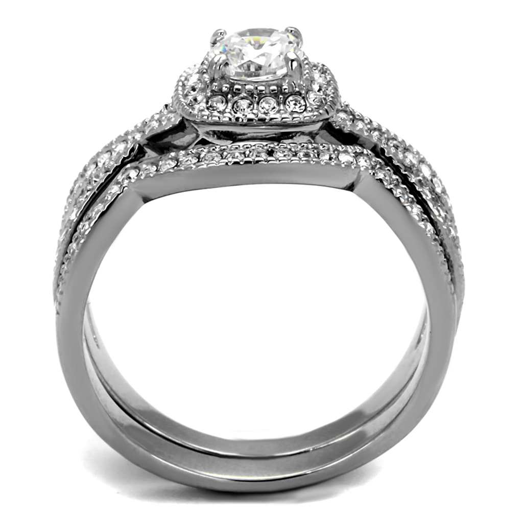 Round Cut .81 Ct Zirconia Stainless Steel Halo Wedding Ring Set Womens Size 5-10 Image 3
