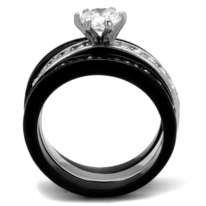 1.31 Ct Round Cut Cz Womens 3 Piece Black Ip Stainless Steel Wedding Ring Set Image 3