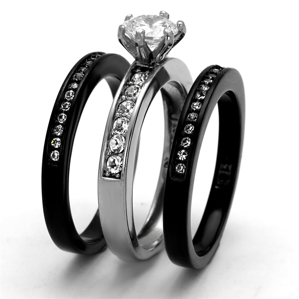 1.31 Ct Round Cut Cz Womens 3 Piece Black Ip Stainless Steel Wedding Ring Set Image 4