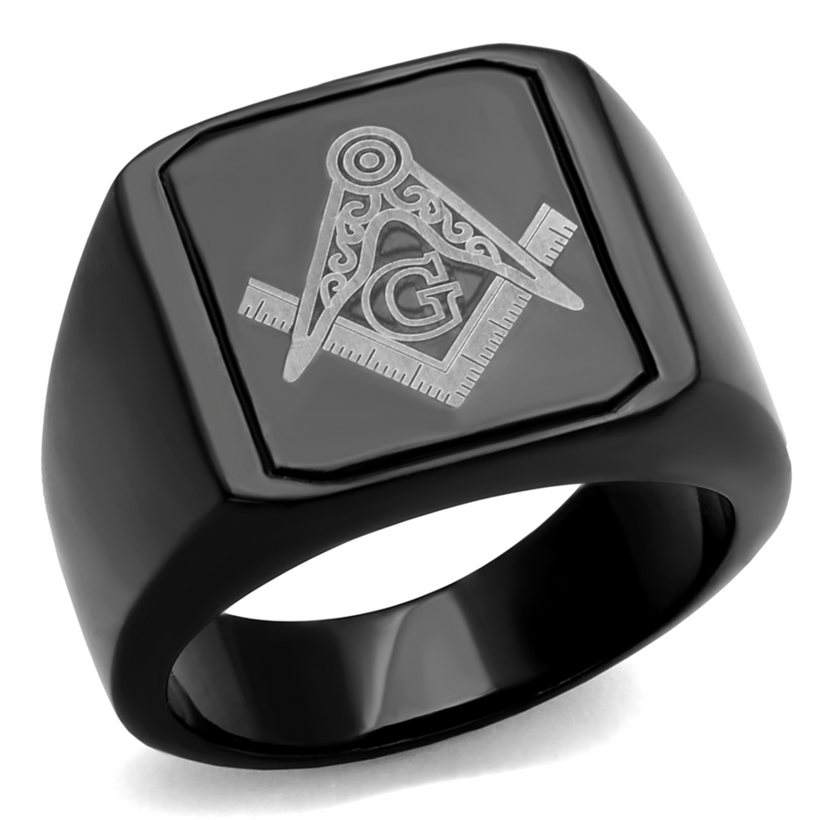 Mens Stainless Steel Black Ion Plated and Enamel Masonic Freemason Ring Size 8-13 Image 1