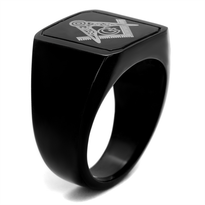 Mens Stainless Steel Black Ion Plated and Enamel Masonic Freemason Ring Size 8-13 Image 4