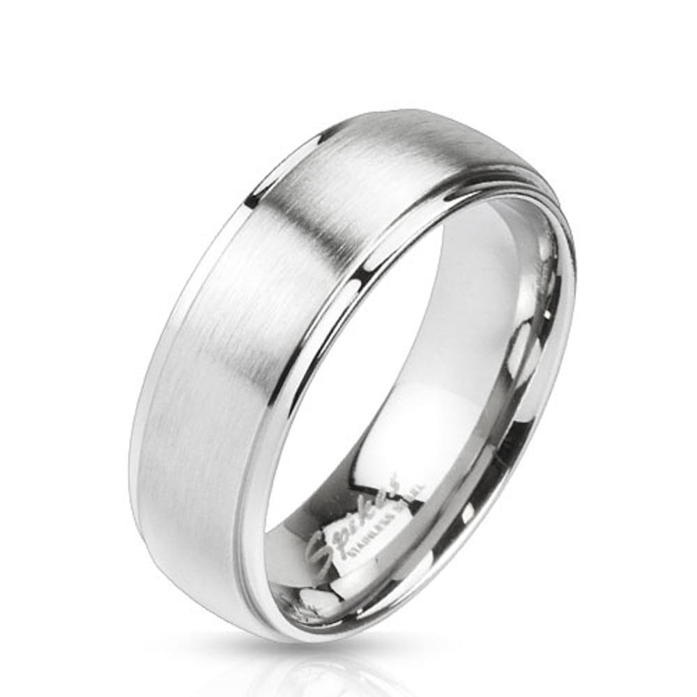 His and Her 3Pc Stainless Steel Antique and Brush Metal Wedding Engagement Ring Set Image 3