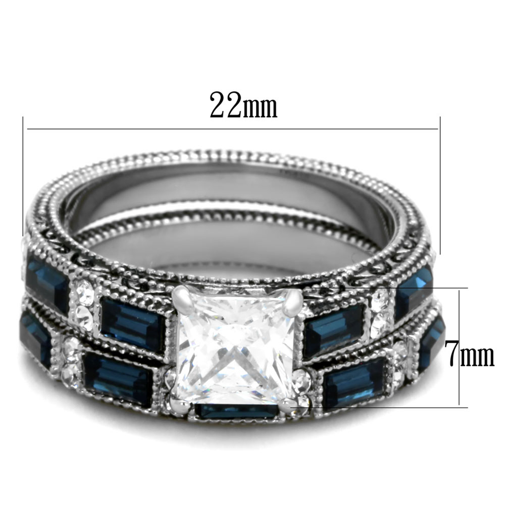 His and Her 3Pc Stainless Steel Antique and Brush Metal Wedding Engagement Ring Set Image 4