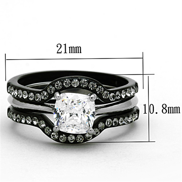 His and Hers 4Pc Black Stainless Steel and Titanium Wedding Engagement Ring Band Set Image 4