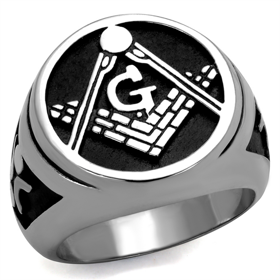 Mens Stainless Steel Tusk 316 and Epoxy Masonic Lodge Freemason Ring Band Sz 8-13 Image 1