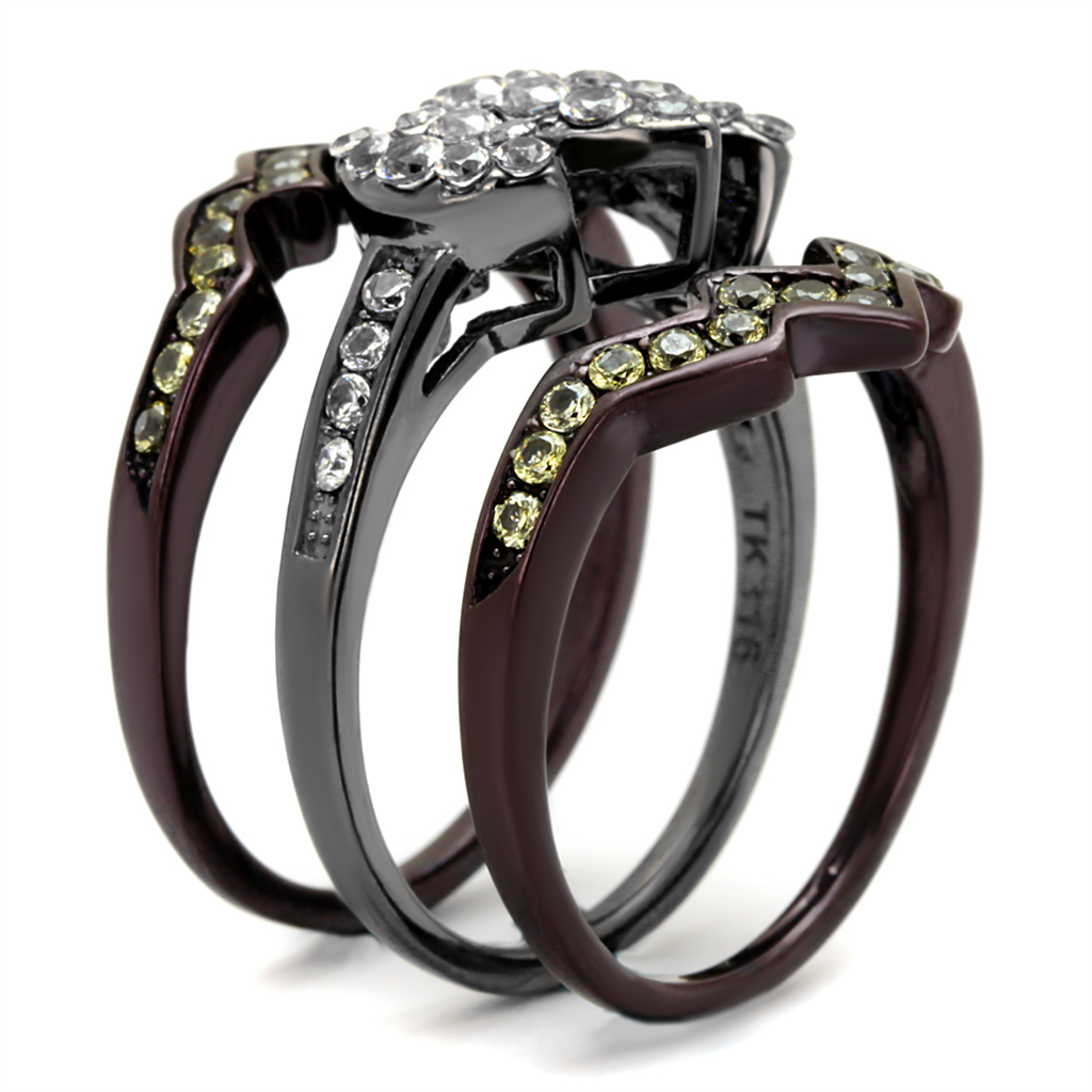 1.95 Ct Round Cut Cz Black and Brown Stainless Steel Wedding Ring Set Womens 5-10 Image 4