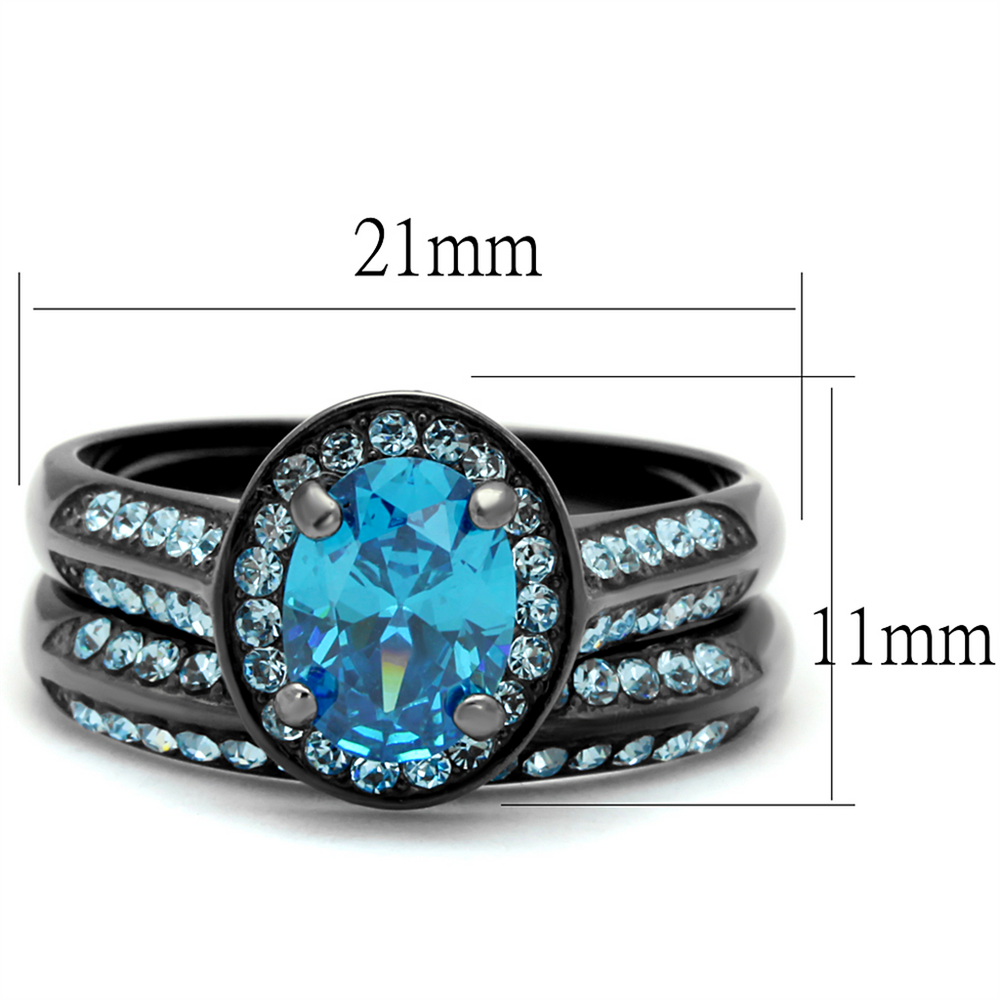 2.65 Ct Sea Blue Cz Halo Gray Stainless Steel Wedding Ring Set Womens Size 5-10 Image 2