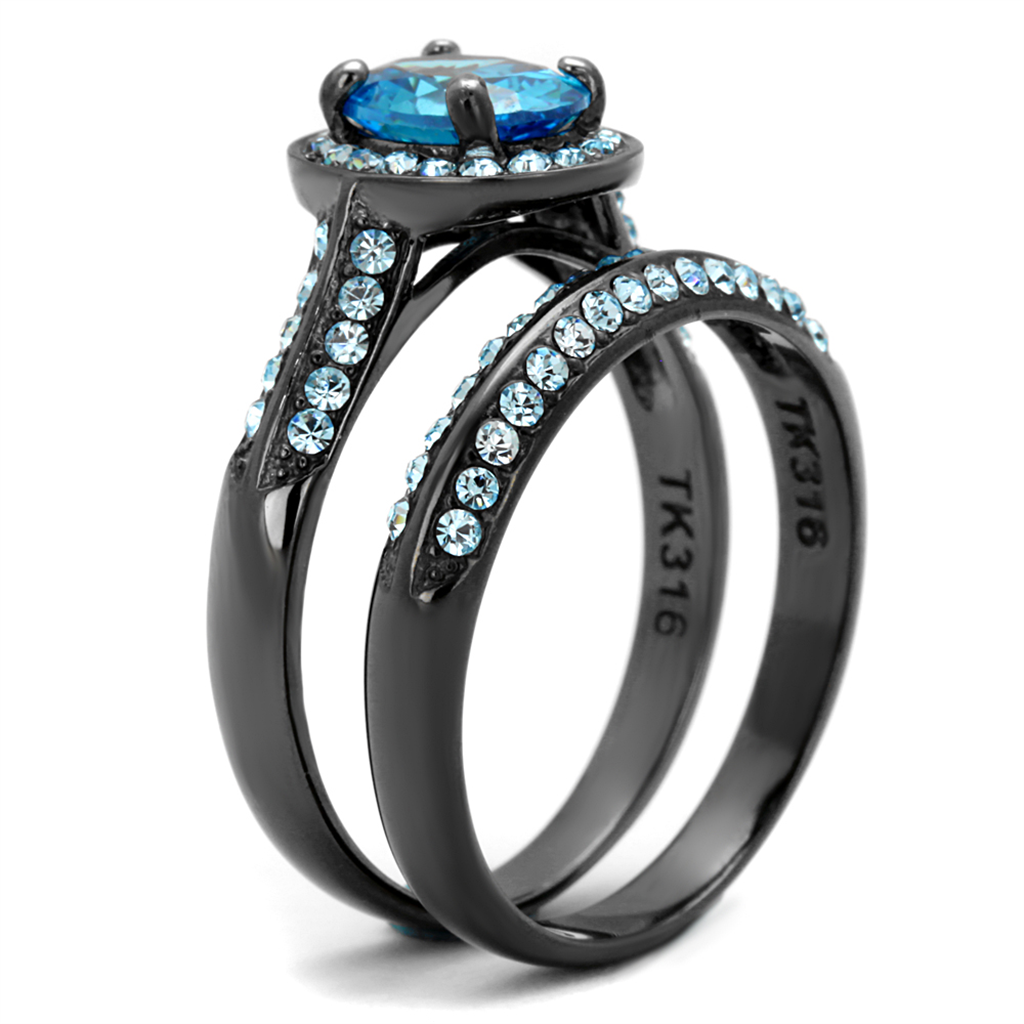 2.65 Ct Sea Blue Cz Halo Gray Stainless Steel Wedding Ring Set Womens Size 5-10 Image 4