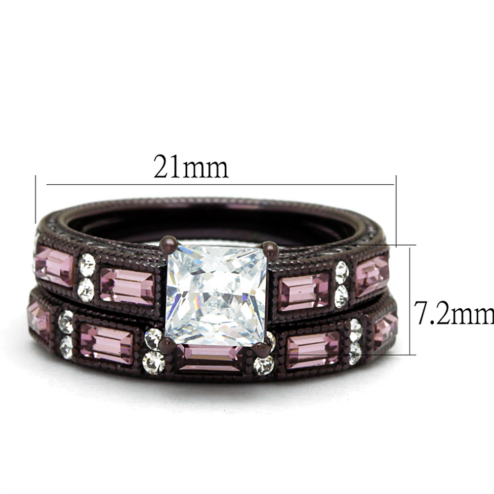 Brown Stainless Steel Antique Design Cz Multi-Stone 2Pc Wedding Ring Set Sz 5-10 Image 2