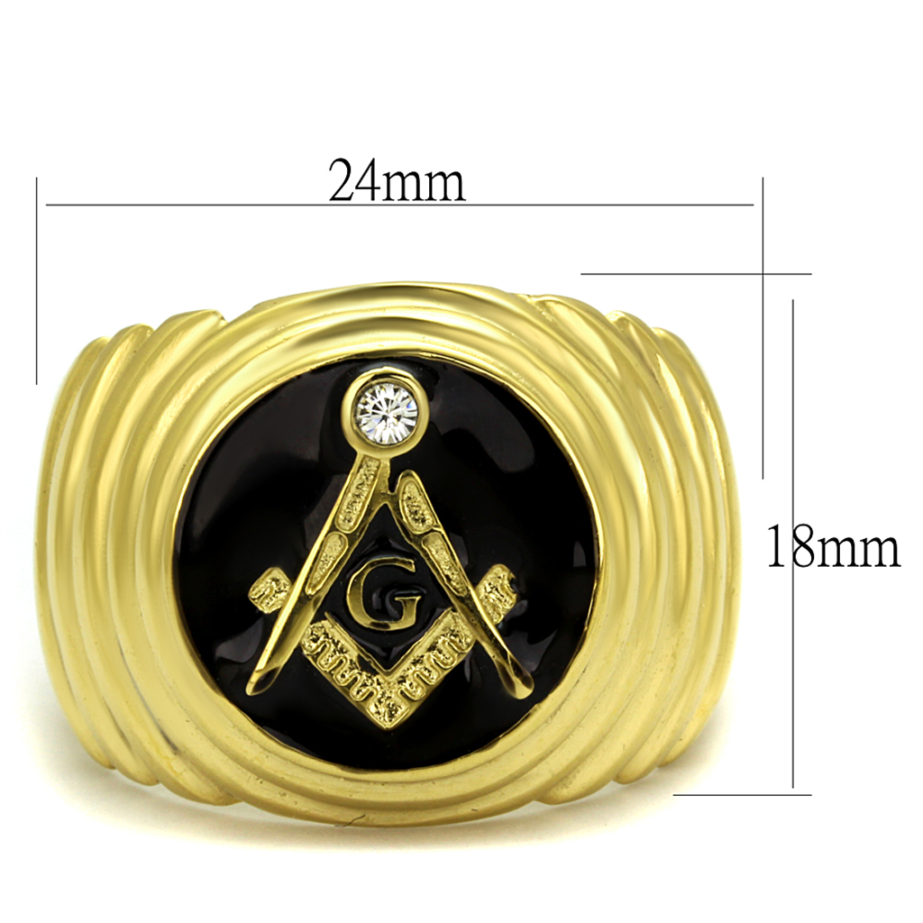 Stainless Steel 14K Gold I.P. Crystal Masonic Lodge Freemason Ring Mens Sz 8-13 Image 2