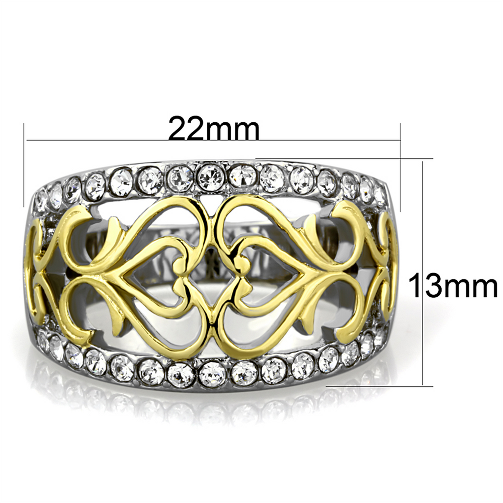 Womens Stainless Steel Two Toned 14K Gold Plated Celtic Crystal Anniversary Ring Image 2