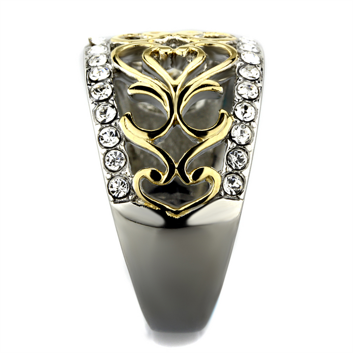 Womens Stainless Steel Two Toned 14K Gold Plated Celtic Crystal Anniversary Ring Image 4