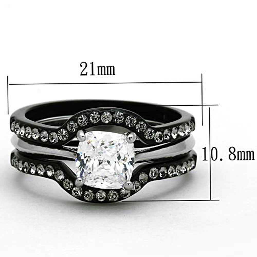 His and Her 4Pc Black and Silver Stainless Steel and Titanium Wedding Ring Band Set Image 4