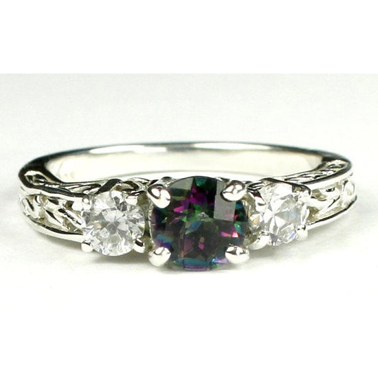 SR2546mm Mystic Fire Topaz w/ Two 4mm CZ Accents925 Sterling Silver Engagement Ring Image 1