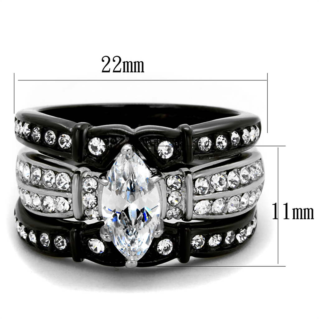 HIS HERS 4 PC BLACK STAINLESS STEEL and TITANIUM WEDDING ENGAGEMENT RING BAND SET Image 4