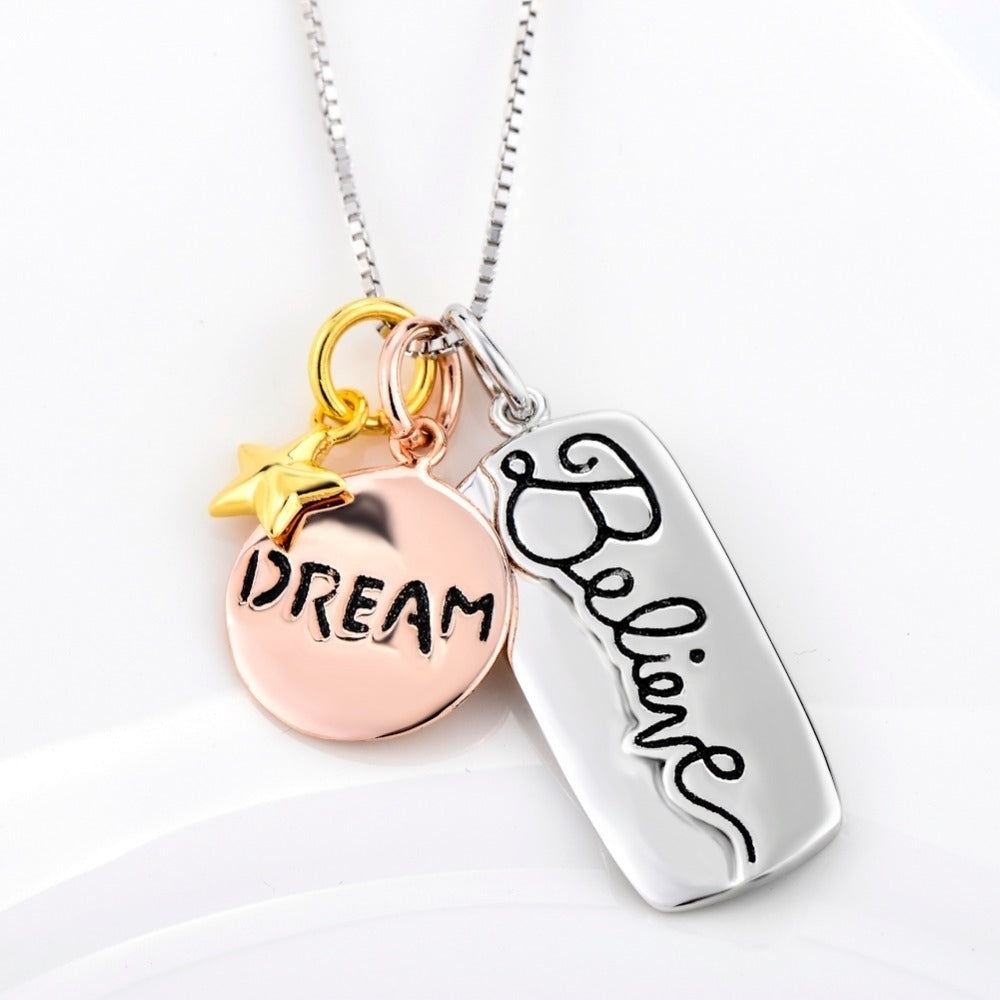 Engraved Dream and Believe Pendant Necklace Image 2