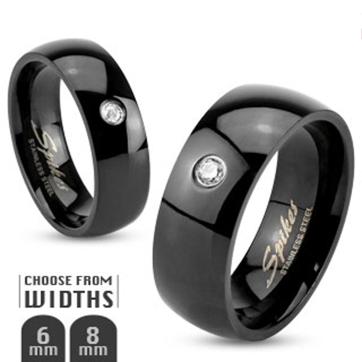 Black Ion Plated Stainless Steel His (6 mm Width) and Hers 3pc Wedding Engagement Ring Band Set Image 3