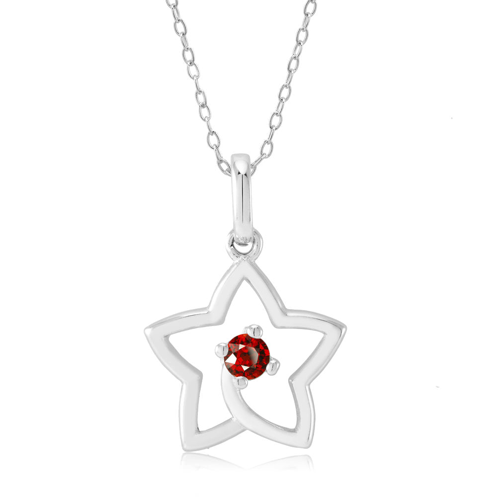 Sterling Silver January/Garnet CZ Star Birthstone Necklace Image 1