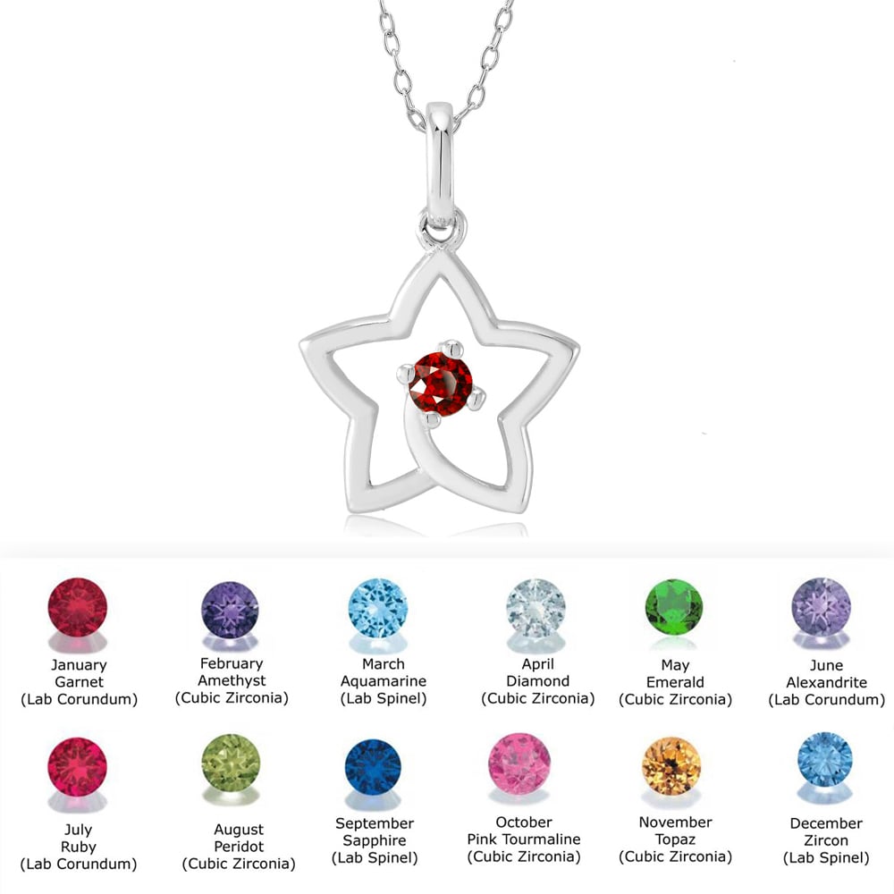 Sterling Silver January/Garnet CZ Star Birthstone Necklace Image 2