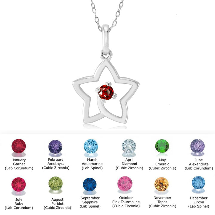 Sterling Silver January/Garnet CZ Star Birthstone Necklace Image 2