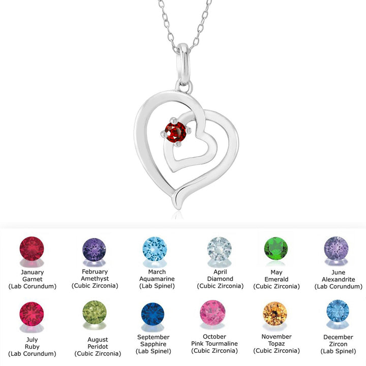 Sterling Silver January/Garnet CZ Heart Birthstone Necklace Image 2